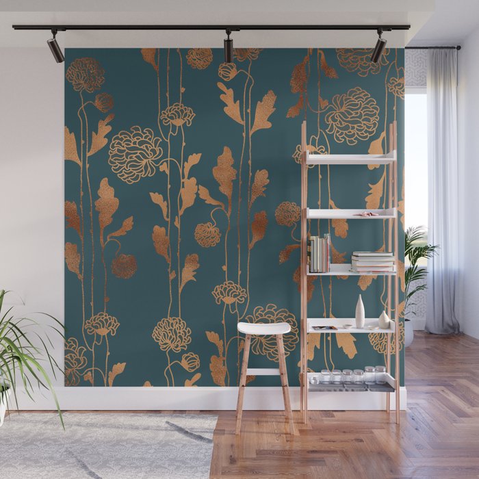 Art Deco Copper Flowers  Wall Mural Gallery Image 1