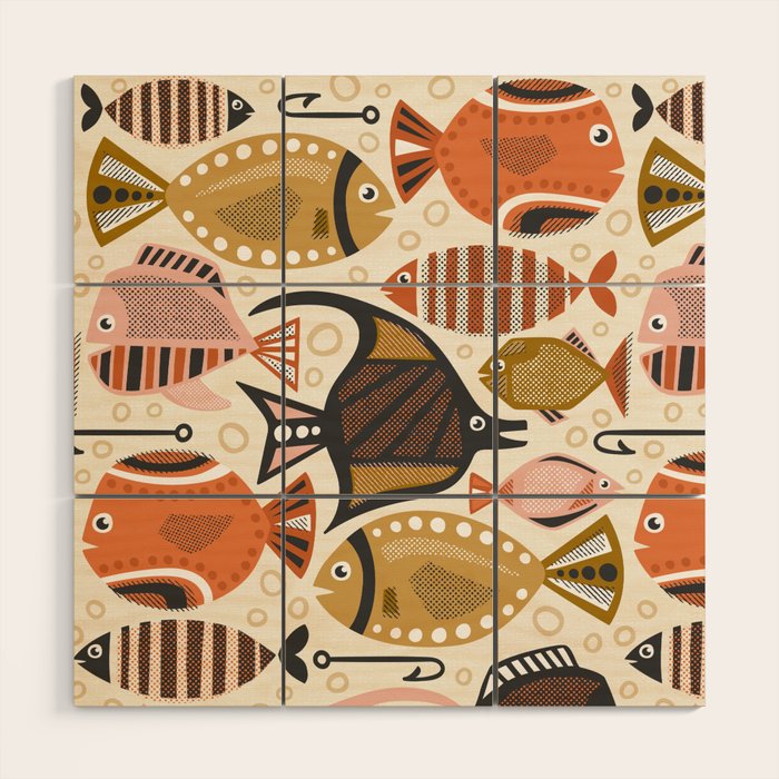 Mid Mod Deep Sea Fishing Ivory Wood Wall Art Gallery Image 1
