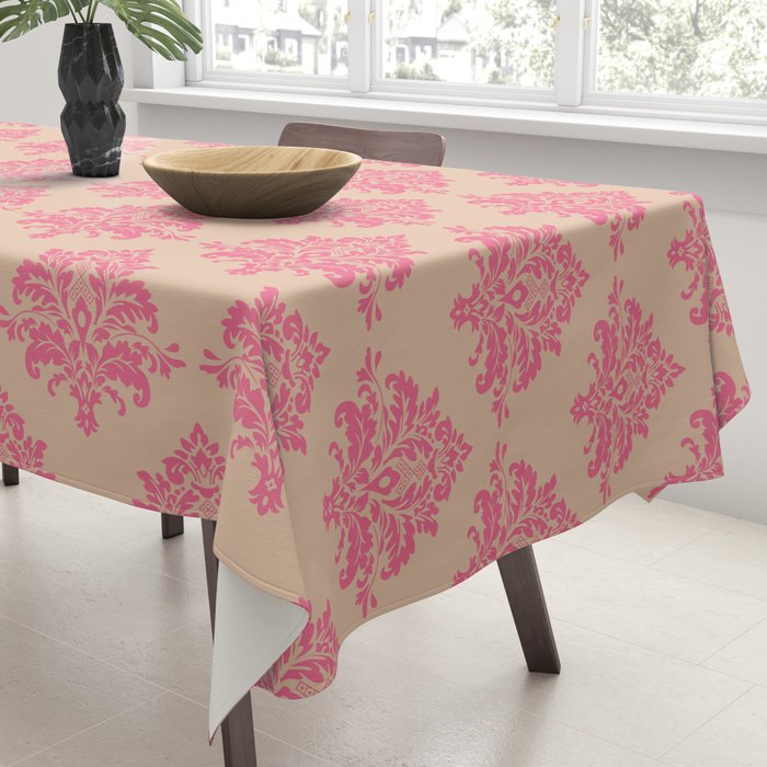 Vintage Pink Damask Pattern Tablecloth Gallery Image 3
