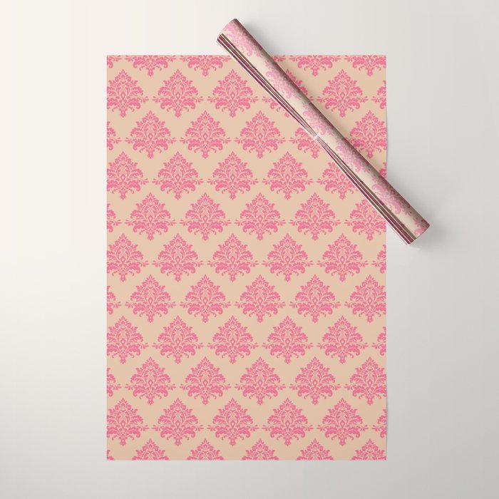Vintage Pink Damask Pattern Wrapping Paper Gallery Image 1