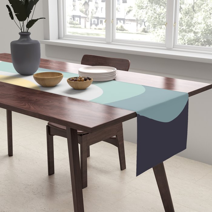 Blue and yellow retro style waves Table Runner Gallery Image 2