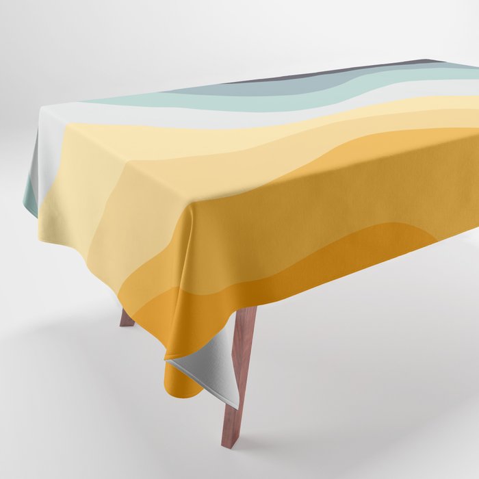 Blue and yellow retro style waves Tablecloth Gallery Image 1