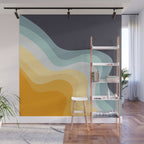 Blue and yellow retro style waves Wall Mural Gallery Image 1