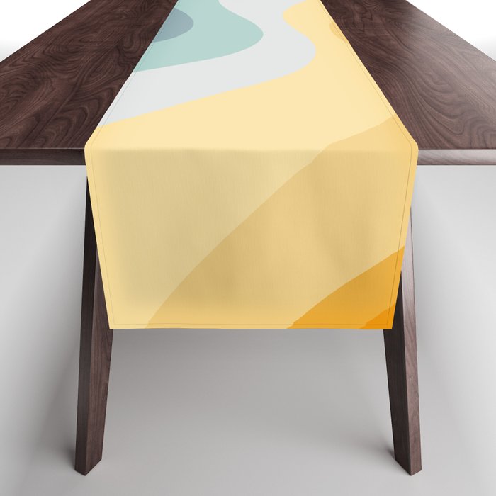 Blue and yellow retro style waves Table Runner Gallery Image 1