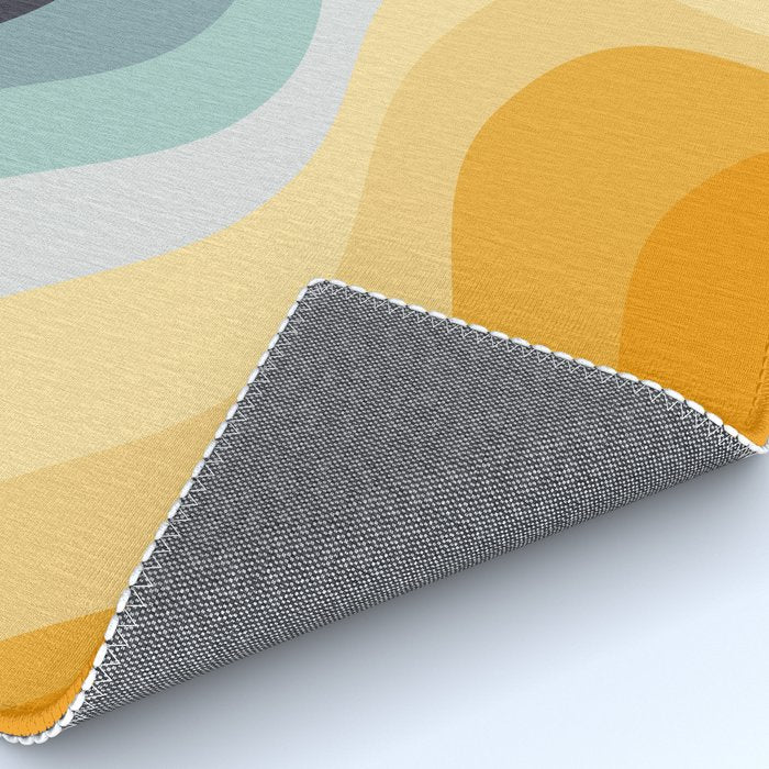 Blue and yellow retro style waves Rug Gallery Image 4