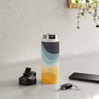 Blue and yellow retro style waves Water Bottle Gallery Image 4