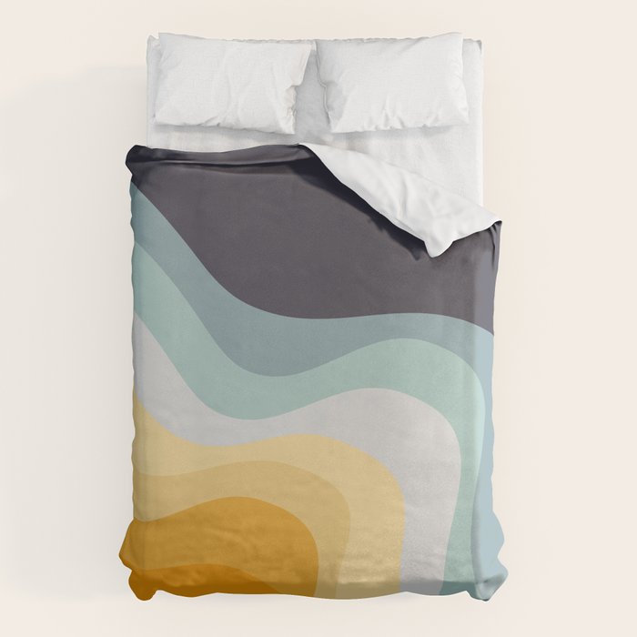 Blue and yellow retro style waves Duvet Cover Gallery Image 6