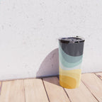 Blue and yellow retro style waves Travel Mug Gallery Image 4