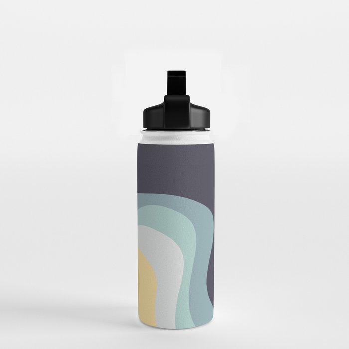 Blue and yellow retro style waves Water Bottle Gallery Image 2