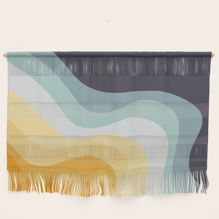 Blue and yellow retro style waves Wall Hanging Gallery Image 1