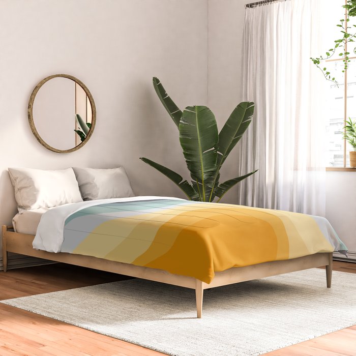 Blue and yellow retro style waves Comforter Gallery Image 2