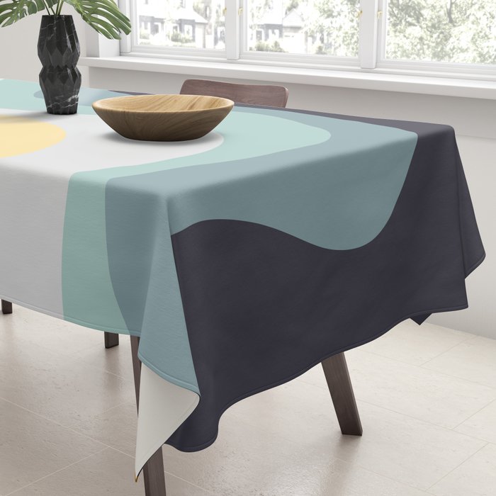 Blue and yellow retro style waves Tablecloth Gallery Image 3