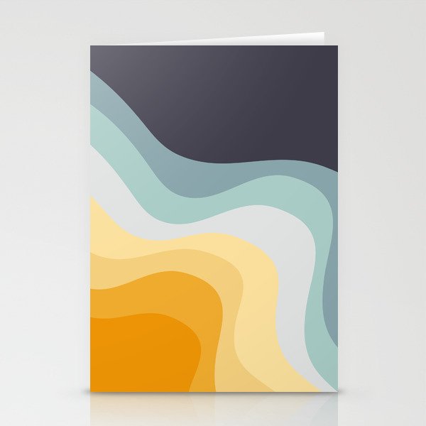 Blue and yellow retro style waves Stationery Card Gallery Image 1