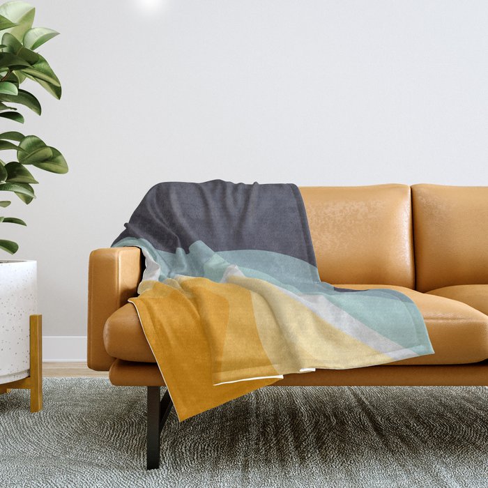 Blue and yellow retro style waves Throw Blanket Gallery Image 1