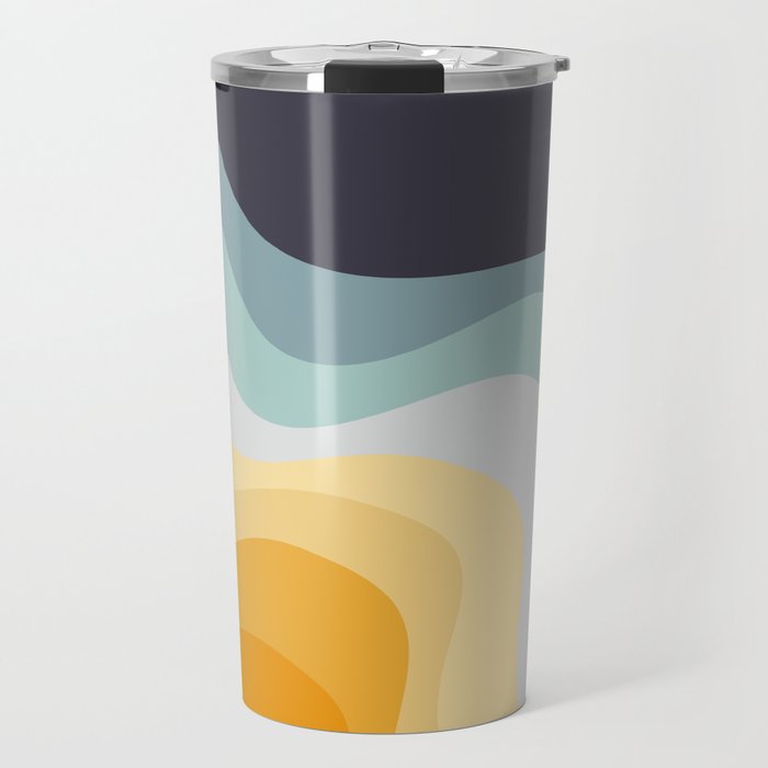 Blue and yellow retro style waves Travel Mug Gallery Image 1