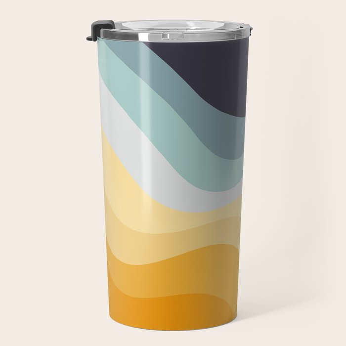 Blue and yellow retro style waves Travel Mug Gallery Image 3