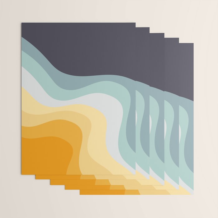 Blue and yellow retro style waves Wrapping Paper Gallery Image 3
