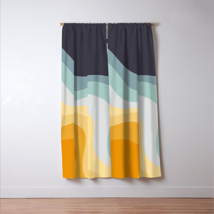 Blue and yellow retro style waves Window Curtain Gallery Image 3