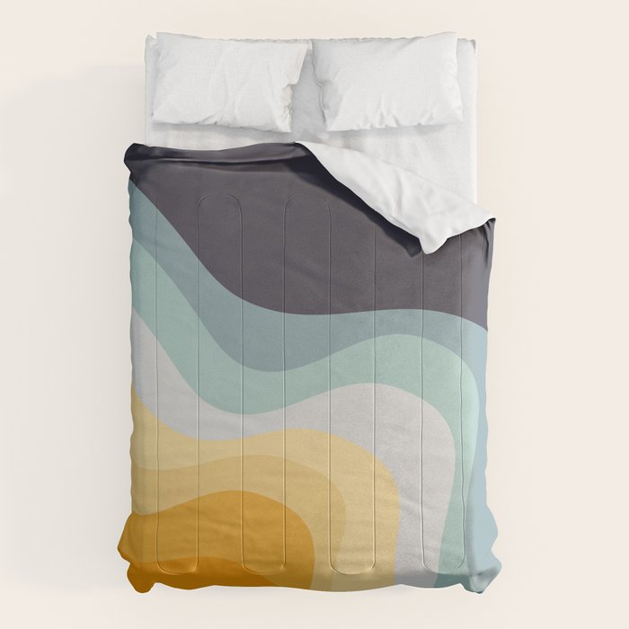 Blue and yellow retro style waves Comforter Gallery Image 6