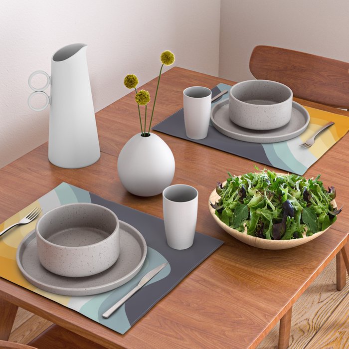 Blue and yellow retro style waves Placemat Gallery Image 2