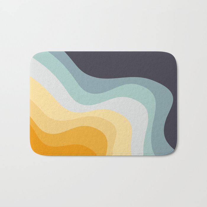 Blue and yellow retro style waves Bath Mat Gallery Image 1