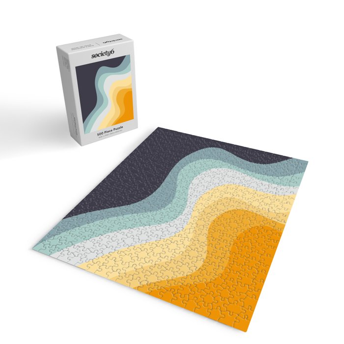 Blue and yellow retro style waves Jigsaw Puzzle Gallery Image 2