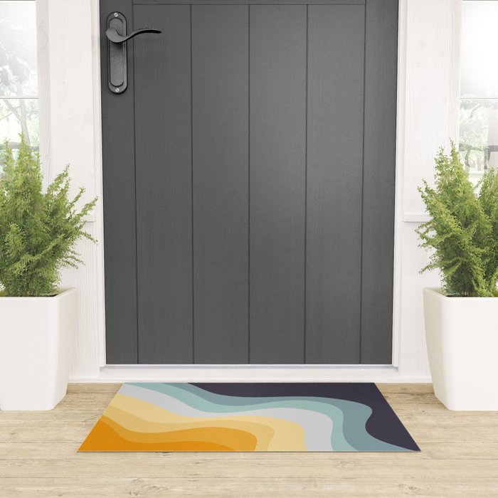 Blue and yellow retro style waves Welcome Mat Gallery Image 3