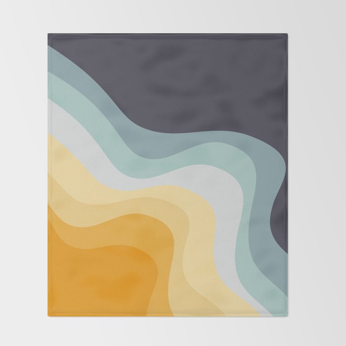 Blue and yellow retro style waves Throw Blanket Gallery Image 2