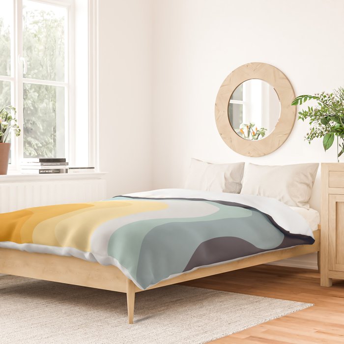Blue and yellow retro style waves Duvet Cover Gallery Image 2