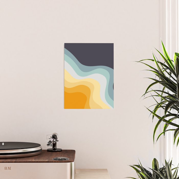 Blue and yellow retro style waves Poster Gallery Image 2