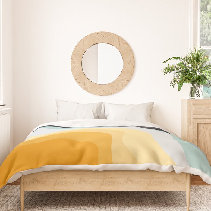 Blue and yellow retro style waves Duvet Cover Gallery Image 3