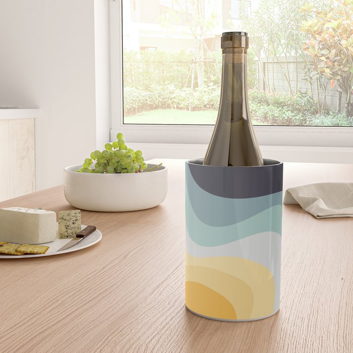 Blue and yellow retro style waves Wine Chiller Gallery Image 4