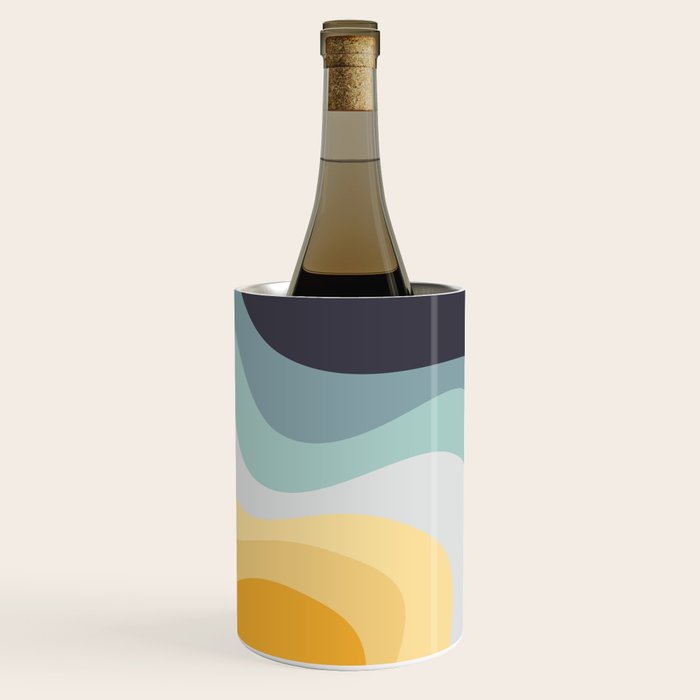 Blue and yellow retro style waves Wine Chiller Gallery Image 1