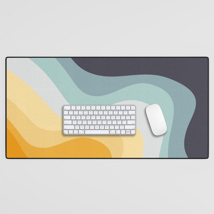 Blue and yellow retro style waves Desk Mat Gallery Image 1