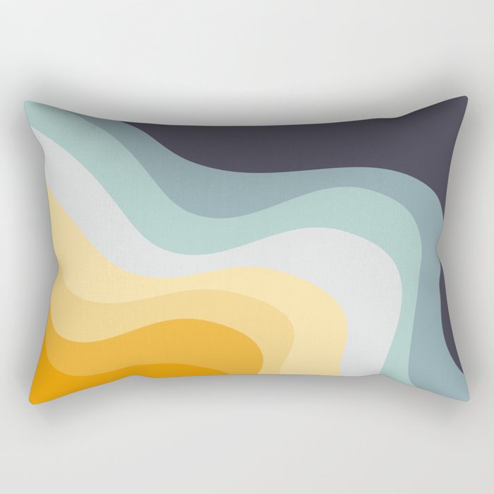Blue and yellow retro style waves Rectangular Pillow Gallery Image 2