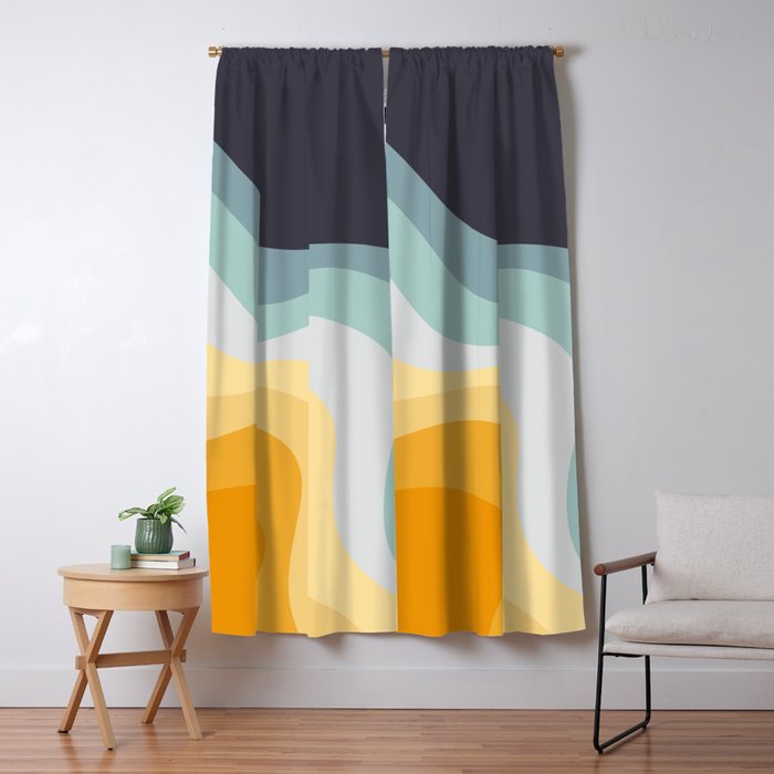 Blue and yellow retro style waves Window Curtain Gallery Image 1
