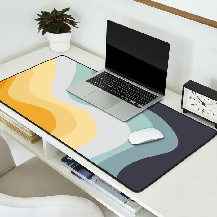 Blue and yellow retro style waves Desk Mat Gallery Image 2