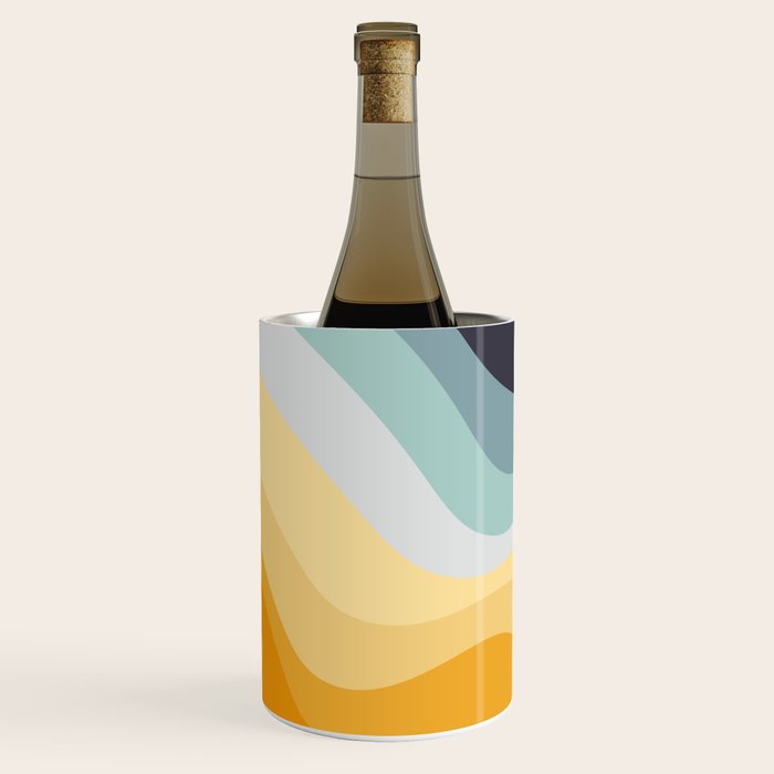 Blue and yellow retro style waves Wine Chiller Gallery Image 2