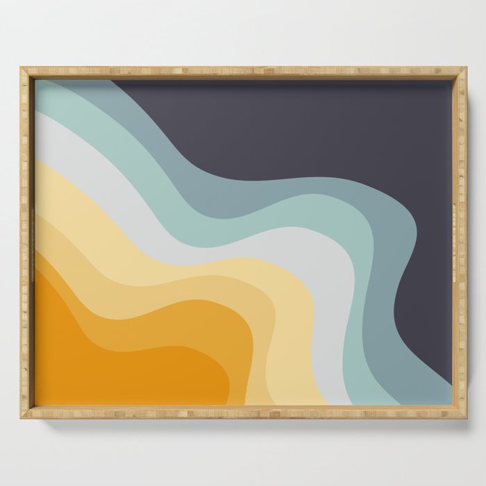 Blue and yellow retro style waves Serving Tray Gallery Image 1