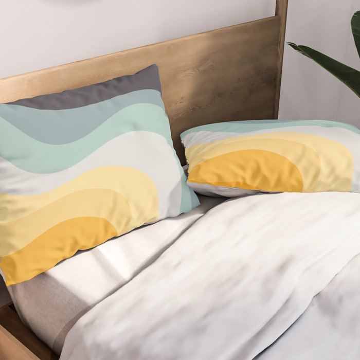 Blue and yellow retro style waves Pillow Sham Gallery Image 2