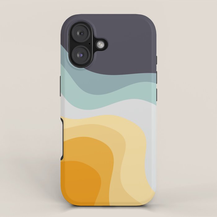 Blue and yellow retro style waves iPhone Case Gallery Image 1