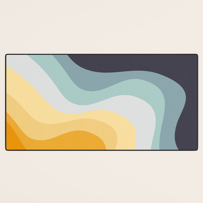 Blue and yellow retro style waves Desk Mat Gallery Image 3