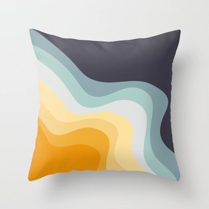 Blue and yellow retro style waves Throw Pillow Gallery Image 6