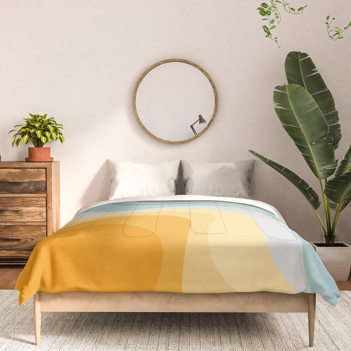 Blue and yellow retro style waves Comforter Gallery Image 3