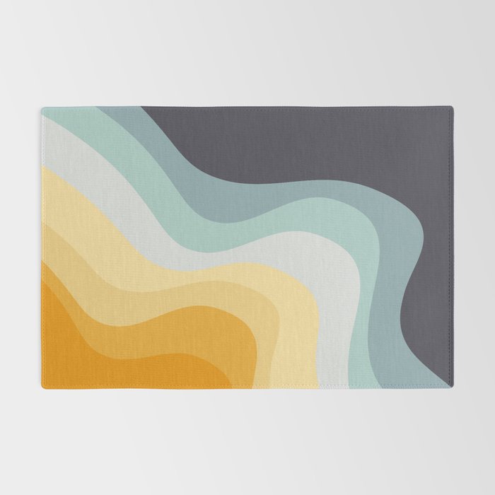 Blue and yellow retro style waves Rug Gallery Image 2
