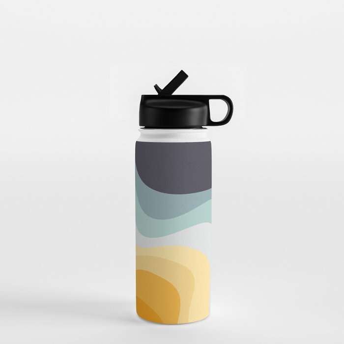 Blue and yellow retro style waves Water Bottle Gallery Image 1