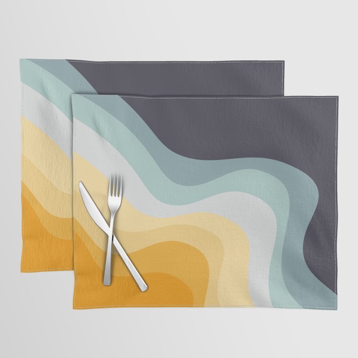 Blue and yellow retro style waves Placemat Gallery Image 1