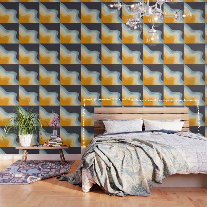 Blue and yellow retro style waves Wallpaper Gallery Image 3