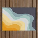 Blue and yellow retro style waves Outdoor Rug Gallery Image 1