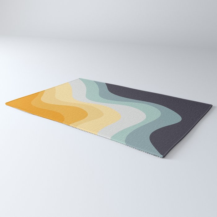 Blue and yellow retro style waves Rug Gallery Image 3